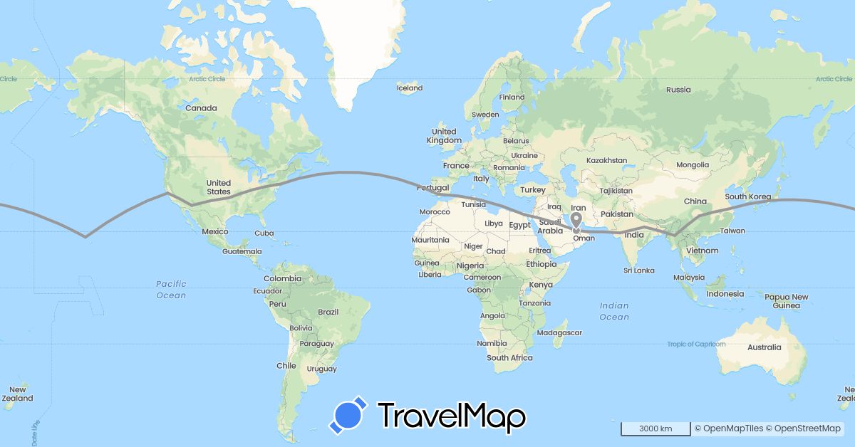 TravelMap itinerary: driving, plane in United Arab Emirates, China, Egypt, Spain, India, Japan, Myanmar (Burma), Oman, United States (Africa, Asia, Europe, North America)